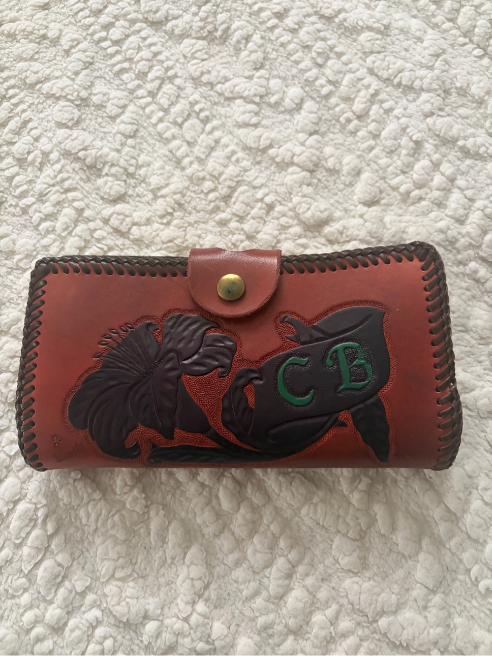 Handtooled Brown Vintage Leather Wallet with Dark Brown Floral Design